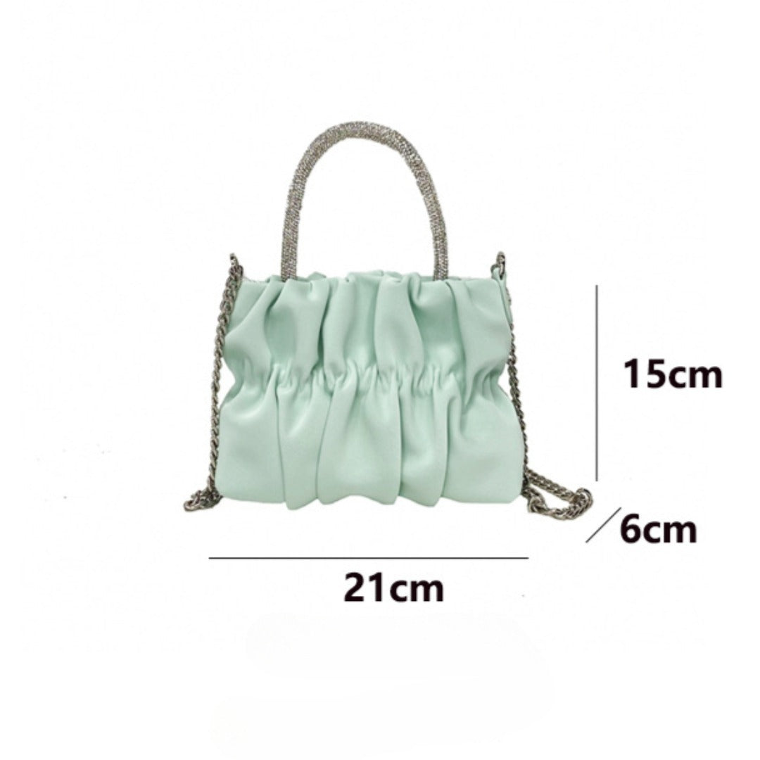Mini rhinestone hand-held pleated bag, fashion party tote crossbody cloud chain woman - SJB-DIAMOND ELITES