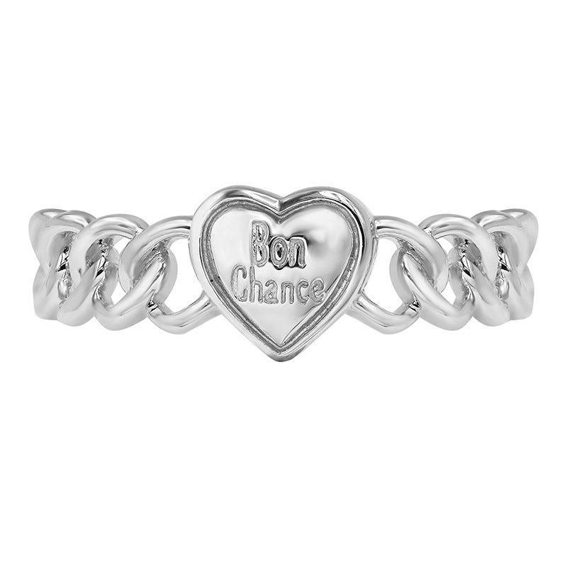 Lucky Alphabet Stereoscopic Love Ins Style Sterling Silver Ring
