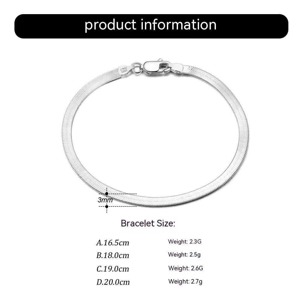 S925 Sterling Silver Bracelet Flat Snake Bone Pi-Mart