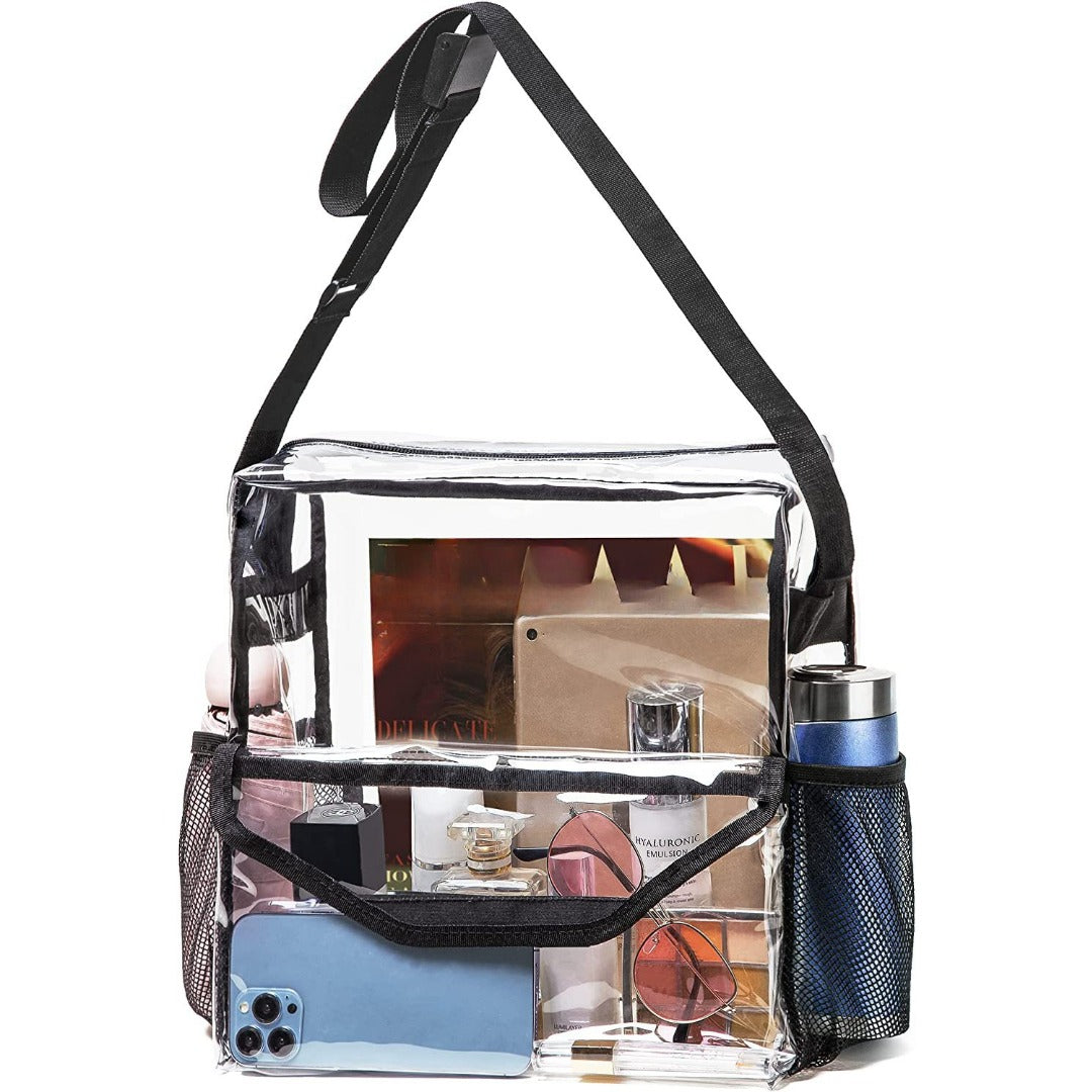 PVC transparent messenger bag, adjustable for travel sports events music venue, transparent shoulder bag large with compartments hobo - SJB-DIAMOND ELITES