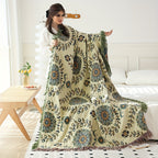 1pc Cotton Multi-layer Gauze Throw Blanket With Tassel Flower And Leaf Pattern Sofa Towel Blanket Air Conditioning Blanket Summer Cooling Quilt Towel Double-sided Available Multi-function Blanket, Machine Washed, And Reusable Lootquake LLC