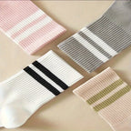 5 Pairs Striped Print Socks, College Style Sports Mid Tube Socks, Women's Stockings & Hosiery Lootquake LLC