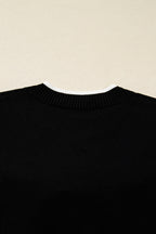 Black Contrast Trim Big Bow Accent Cropped Sweater