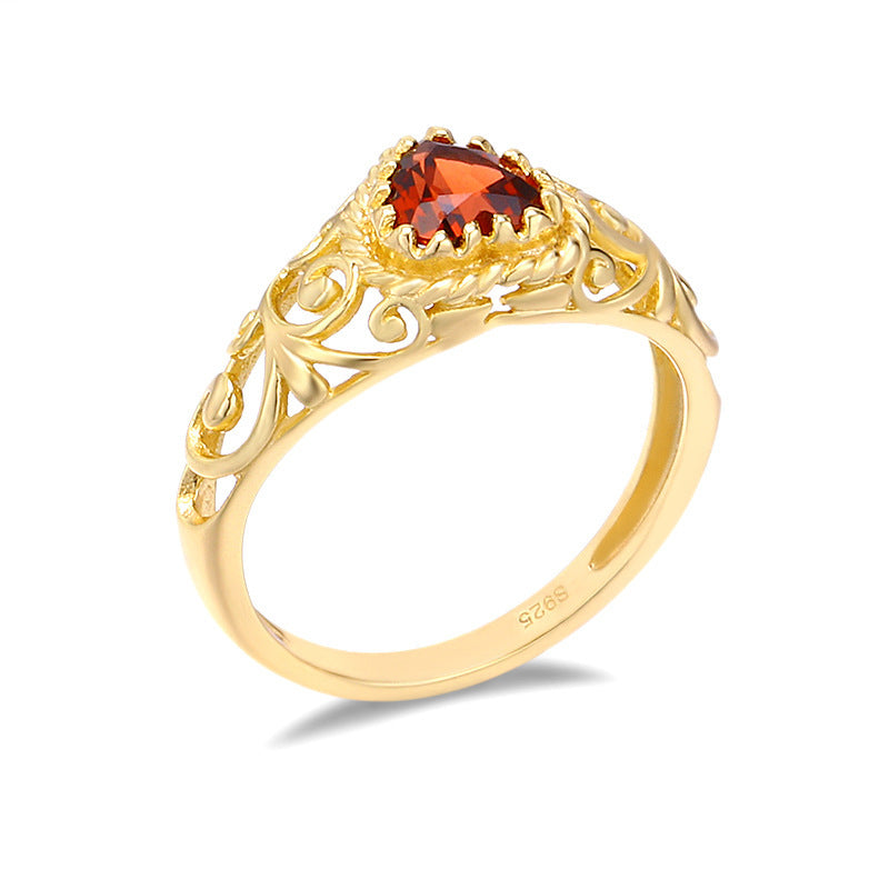Heart Shaped Natural Garnet Ring Pi-Mart