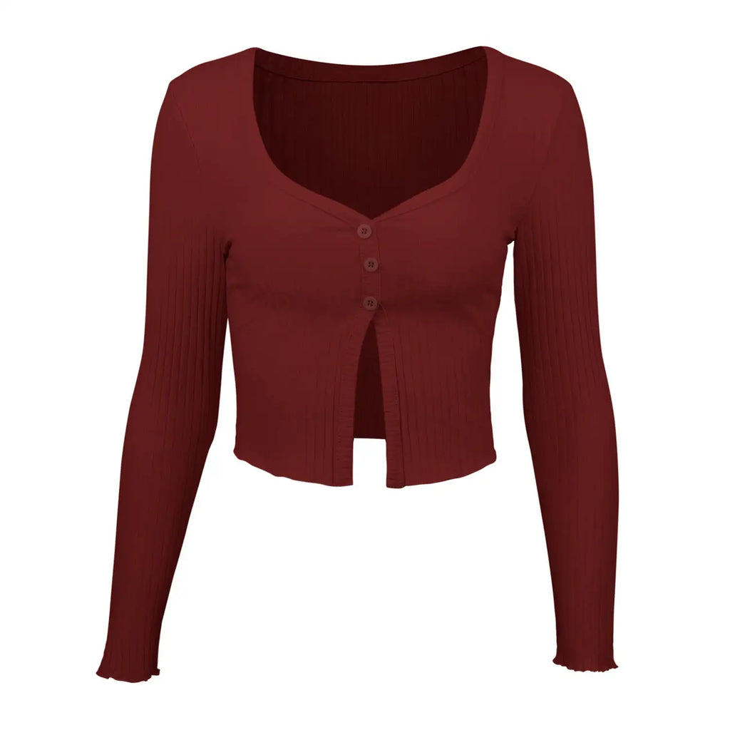 Long Sleeved Crop Cardigan Top Sexy Button Knit T-shirt - SJB-DIAMOND ELITES