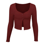 Long Sleeved Crop Cardigan Top Sexy Button Knit T-shirt - SJB-DIAMOND ELITES
