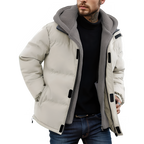 Winter Windproof Men's Faux Jacket Casual Polyester Coat with Detachable Hood Zip-Up Front Long Sleeves & Pockets Winter Clothes Pi-Mart
