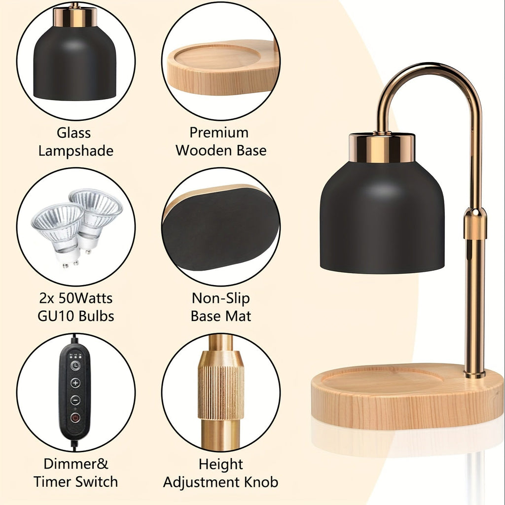 Adjustable Height Dimmable Candle Lamp Warmer With Timer Compatible With Large Jar Candles No Flame Scented Candle Wax Warmer With 2 Bulbs Mothers Day Gift Bedroom Home Decor Lootquake LLC