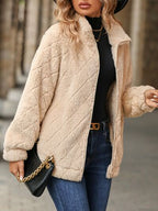 Women's Fuzzy Zip-Up Jacket with Pockets – Soft & Cozy Long Sleeve Outerwear