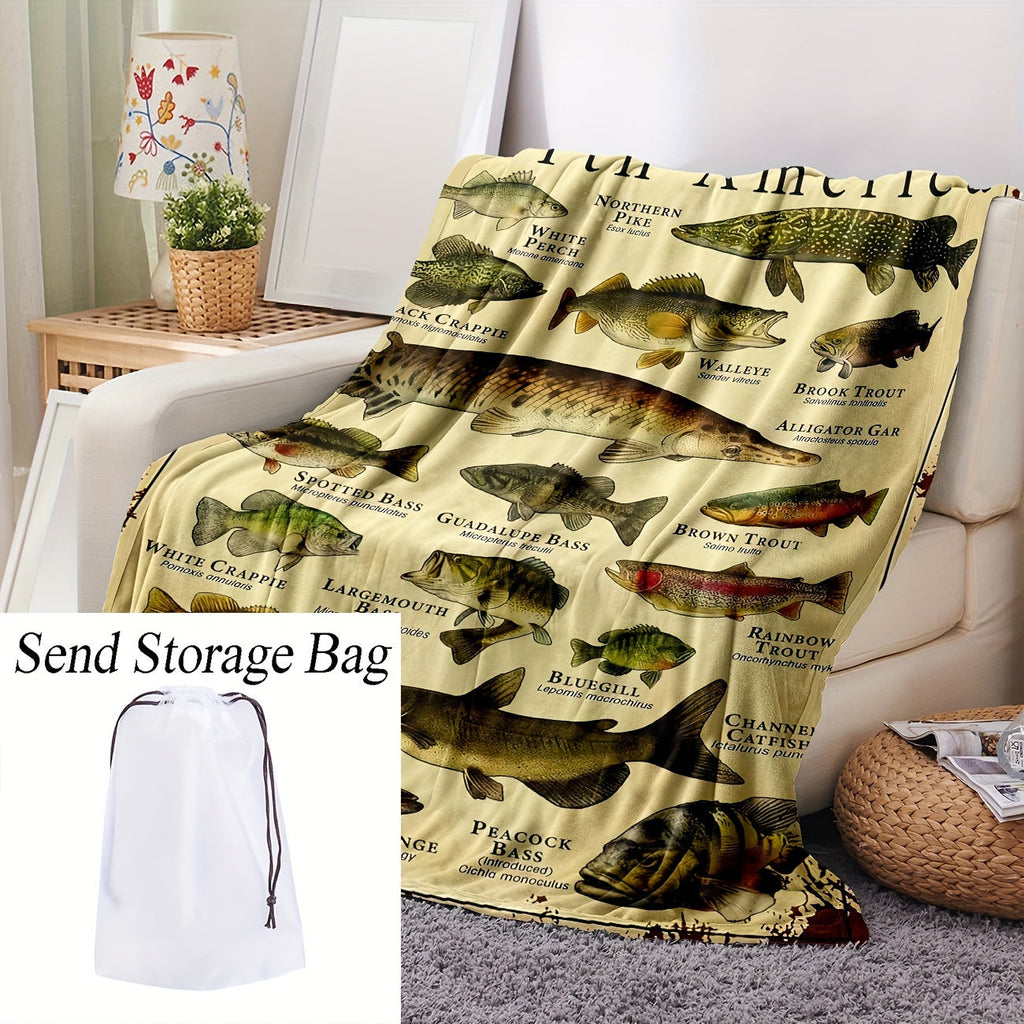 1pc Fish Pattern Blanket, Soft And Comfortable, Warm And Comfortable Flannel Blanket, For School Dormitory Office Lunch Break, Outdoor Travel Camping Lootquake LLC