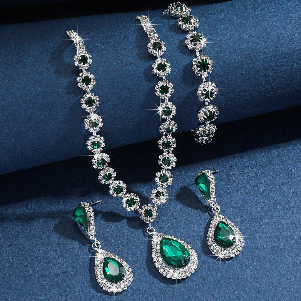 Diamond Necklace Earrings And Bracelet Three Piece Jewelry Set Pi-Mart