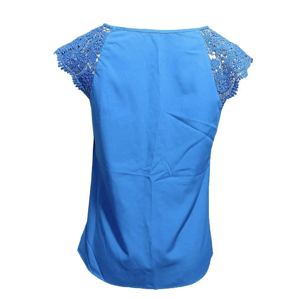 Women's Summer Top With Contrasting Lace Buttonhole Collar