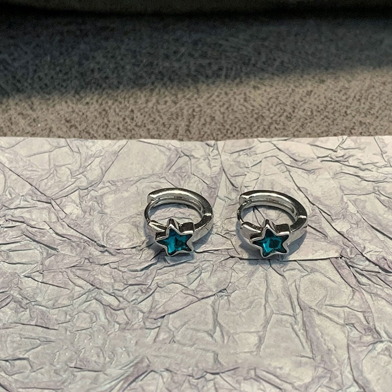 Blue Star Hoop Earrings Pi-Mart