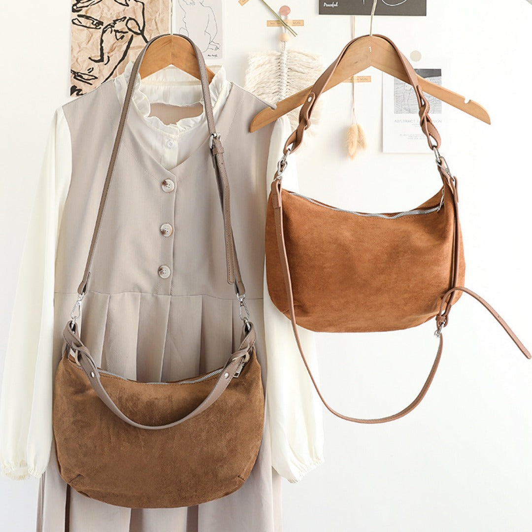 Chic Suede Underarm Women's Bag – Popular Versatile Shoulder Tote, Retro Texture Soft PU Crossbody & Small Square Hobo Bag