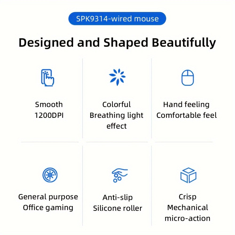 Wired Gaming Mouse with LED Backlight, 1200 DPI Optical Sensor, Ergonomic Design, ESports Games Theme, Right-Hand Orientation, Non-Slip Silicone Rollers, Battery-Free Operation for Windows/PC/Mac/Laptop