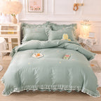 Summer Ruffled Cotton Four-piece Set Girl Heart Embroidery Flower Quilt Cover Pi-Mart