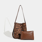 Suede vintage leopard print bucket bag, versatile shoulder crossbody women tote bag, hobo shoulder bag for women - SJB-DIAMOND ELITES