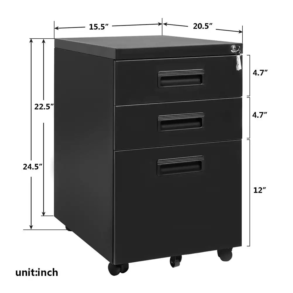 3-Drawer Mobile File Cabinet with Keys, 15.4 - SJB-DIAMOND ELITES
