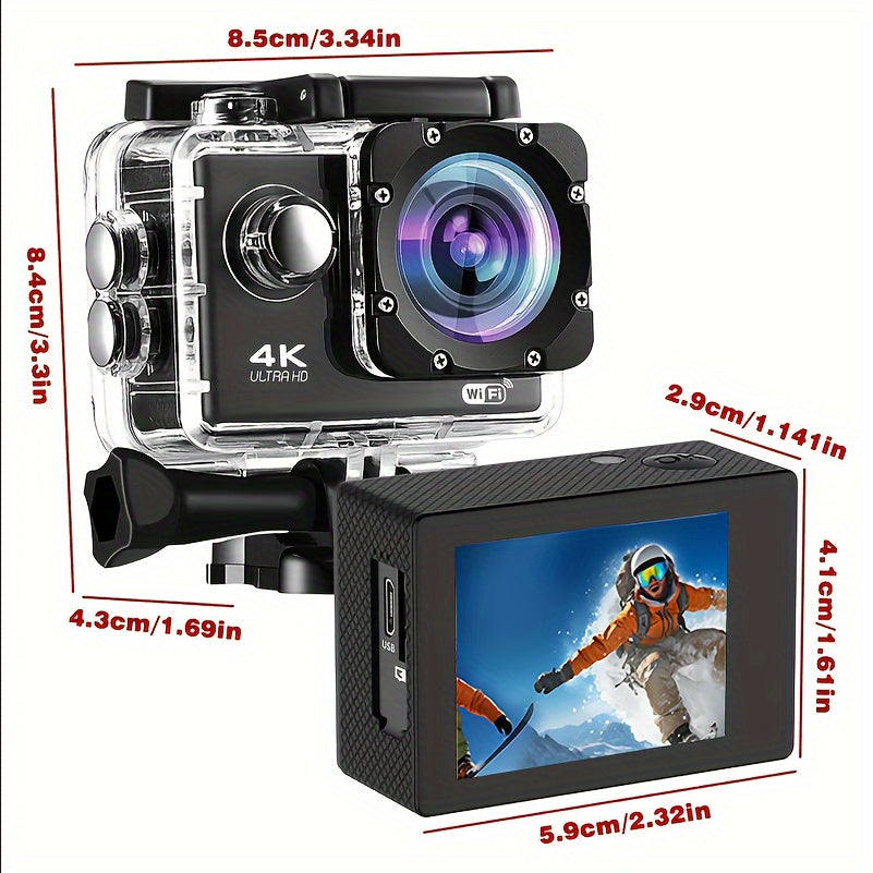 4K 30FPS 12MP Action Camera - Full HD Wifi Connected Sports Camera - Outdoor Cycling Diving HD Camera With 32G Card Lootquake LLC