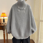 High Collar Sweater Men's Loose Premium Long Sleeve Knitted Coat Pi-Mart