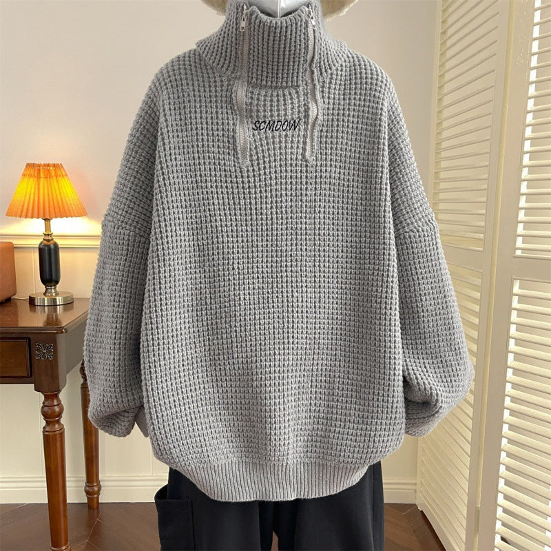 High Collar Sweater Men's Loose Premium Long Sleeve Knitted Coat Pi-Mart