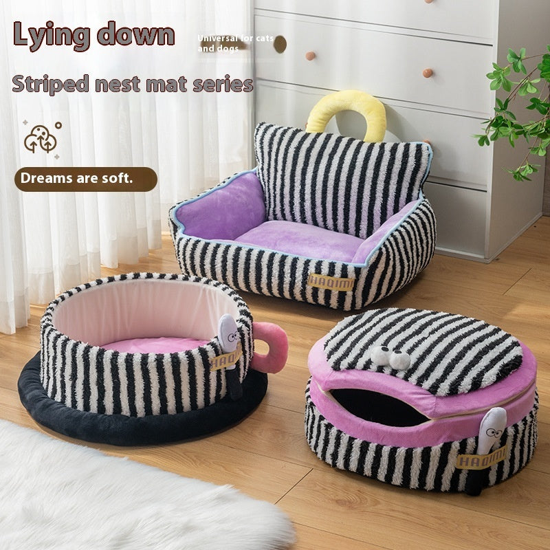 Pet Cat Kennel Striped Three-piece Pet Supplies Pi-Mart