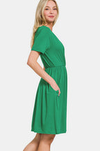 Surplice Short Sleeve Brushed DTY Dress – Elegant, Chic Surplice Neckline, Soft Brushed Fabric, Perfect for Day-to-Night Wear Stevvex