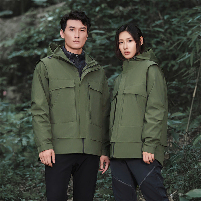 3-in-1 Waterproof Winter Jacket for Men & Women - Removable Down Liner Hooded Windbreaker (5000mm, 90 White Duck Down) - S-6XL Pi-Mart