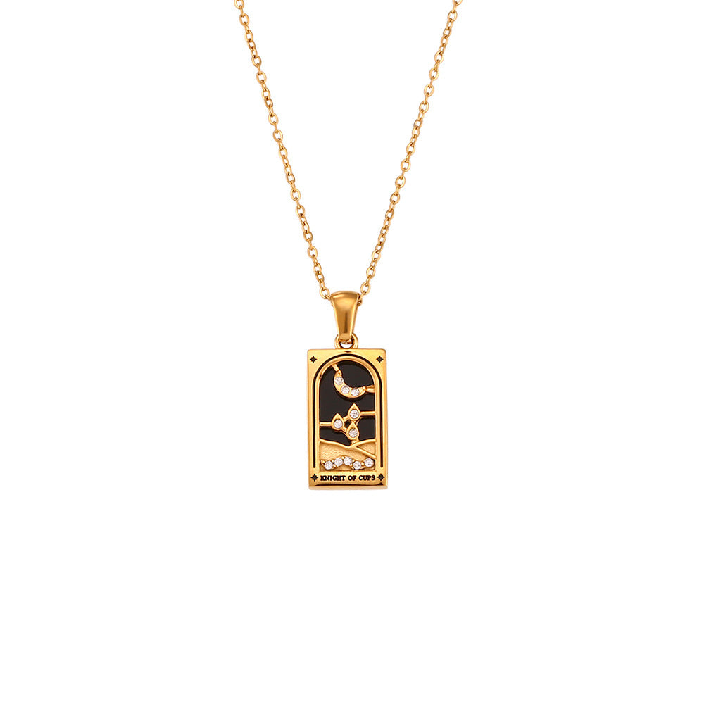 Fashion Tarot Necklace With Rhinestones Diamond Set Pendant Stainless Steel Rectangular Drip Necklace Jewelry Pi-Mart