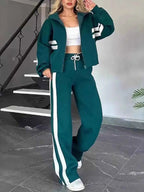Plus Stripes Zip Set: Full-Size Comfort Duo THRIXINE