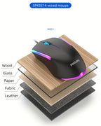 Wired Gaming Mouse with LED Backlight, 1200 DPI Optical Sensor, Ergonomic Design, ESports Games Theme, Right-Hand Orientation, Non-Slip Silicone Rollers, Battery-Free Operation for Windows/PC/Mac/Laptop
