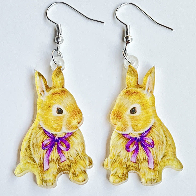 Easter Rabbit Flower Basket Cute Printed Egg Chick Spring Floral Earrings Pi-Mart
