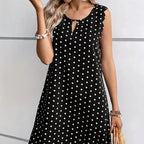 Ladies' Fashionable Casual Pullover Polka Dot Dress With Hollowed Out Collar And Round Neck Wavy Edge Skirt - SJB-DIAMOND ELITES