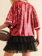 Sequin Football Top - Sparkling Half-Sleeve Blouse | Femstylo