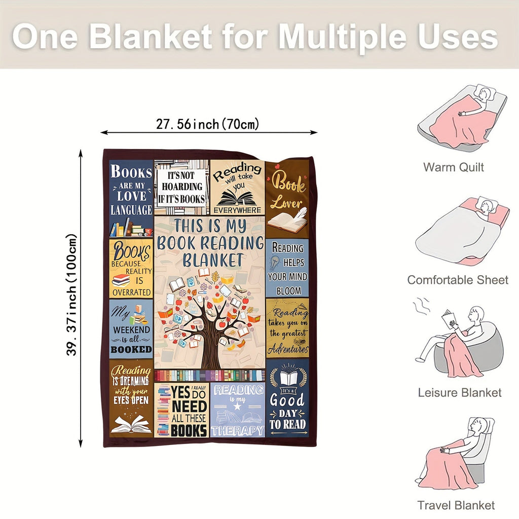 1pc Book Printed Blanket Bookworm, Book Manager, Gift Blanket For Reading Lovers, Home Casual Throw Blanket, Soft Warm Couch Blanket, Bed, Office Lunch Break Blanket, Multi-purpose Blanket For Camping Travel Lootquake LLC