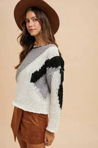 Annie Wear Color Block Drop Shoulder Sweater - Trendy & Comfortable - SJB-DIAMOND ELITES
