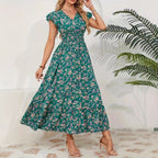 Fashion Floral Long Sleeve Waist Swing Dress Lootquake LLC
