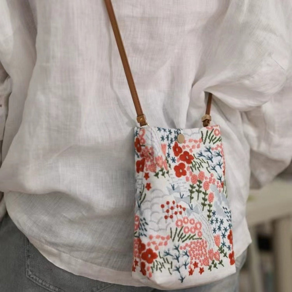 Three-dimensional embroidery crossbody mobile phone bag female, mini mobile phone bag, shoulder small and light phone purse - SJB-DIAMOND ELITES