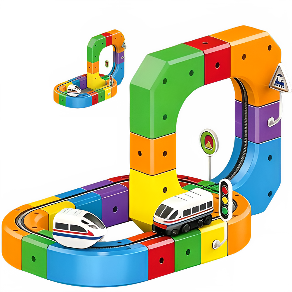 Versatile Rail Race Car Building Set for Kids DIY Race Car Train Traffic Signs STEM Toy for Boys Girls Sensory Puzzle Gift