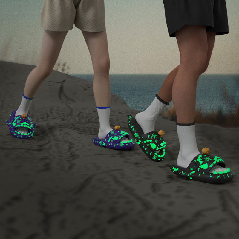 Halloween And Christmas Shoes Ins Luminous Shark Slippers Couple Men Women House Shoes Non-slip Bathroom Slippers Home Pi-Mart
