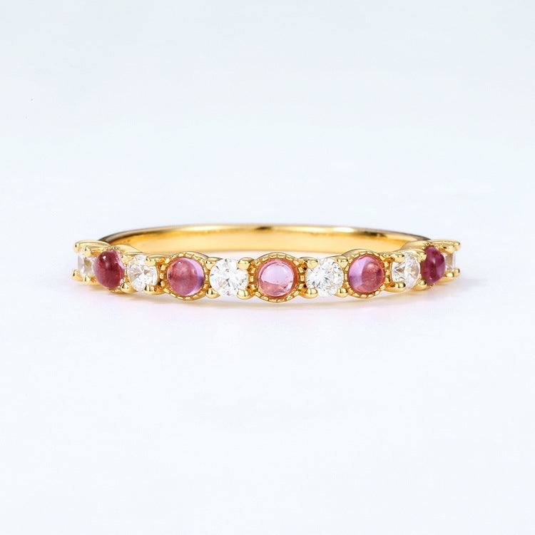 Lavender Amethyst White Zirconium Women's S925 Silver Gold Plated Ring Pi-Mart