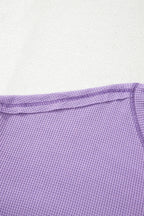 Blue Exposed Seam Drop Sleeve V Neck Waffle Textured Top