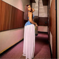 2 Piece Sets Women Sexy Denim Camisole Wide Leg Pants Patchwork Folds Slip Vest Floor Length Suit 2025 Summer Casual Outfits Purplish Diva