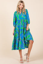 New Summer Tiered Printed Collared Neck Midi Dress – Chic and Sophisticated Midi Dress with Layered Design and Polished Collared Neckline