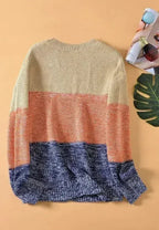 Color Block Round Neck Long Sleeve Sweater - SJB-DIAMOND ELITES