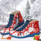 Ankle Boots Women Santa Claus Snowflake Print Flats Shoes Casual Slip-on Side Zipper Design Short Boot Pi-Mart