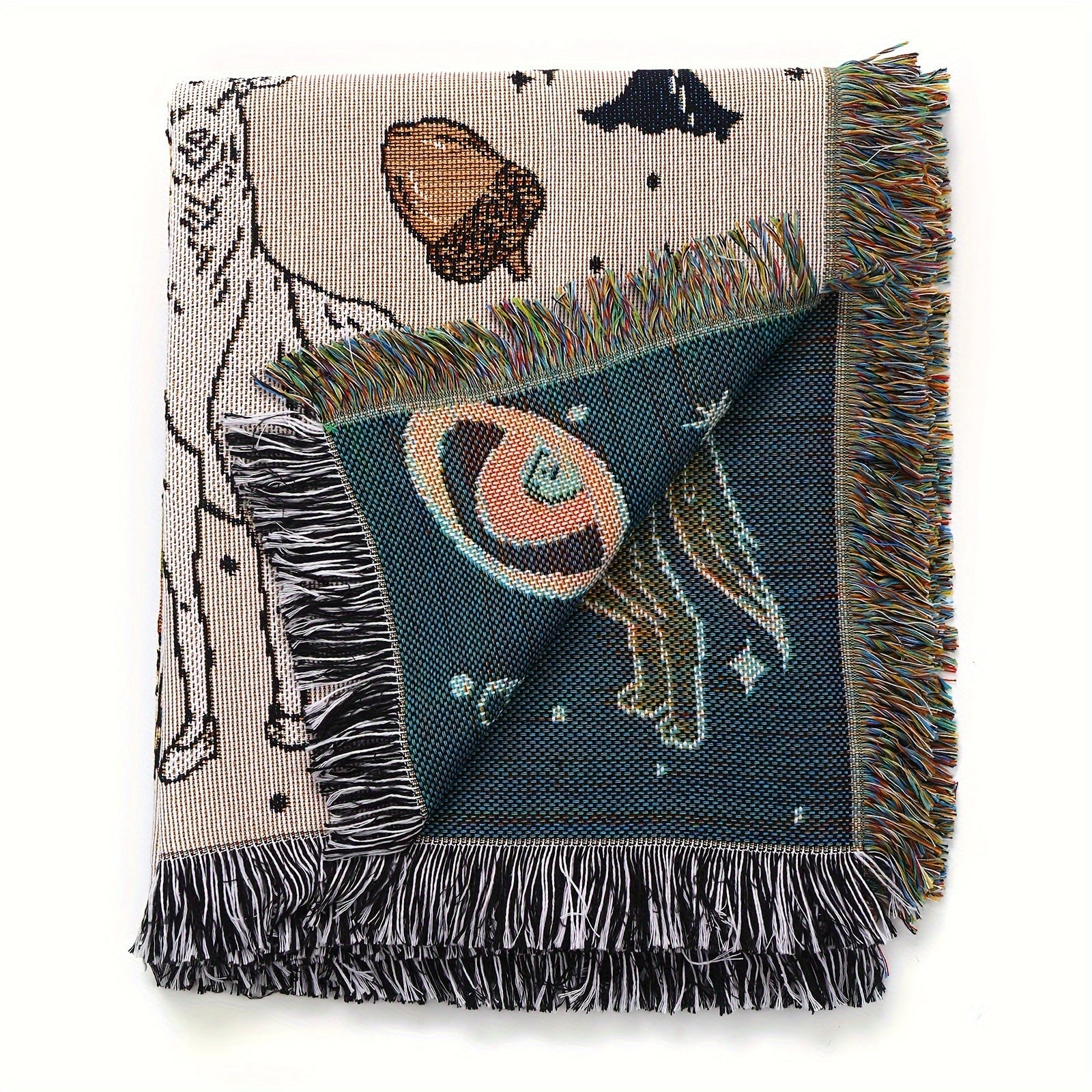 1pc Woven Double-sided Multifunctional Blanket Bohemian Tapestry Hippie Room Decoration Abstract Animals Plants Blanket Tassel Woven Blanket Sofa Blanket Outdoor Hiking Backpack Beach Travel Decoration Blanket Woven Picnic Bl Lootquake LLC