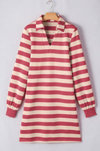 Classic Contrast Black Striped Collar Long Sleeve Mini Dress Stylish & Trendy Casual Dress for Women Stevvex