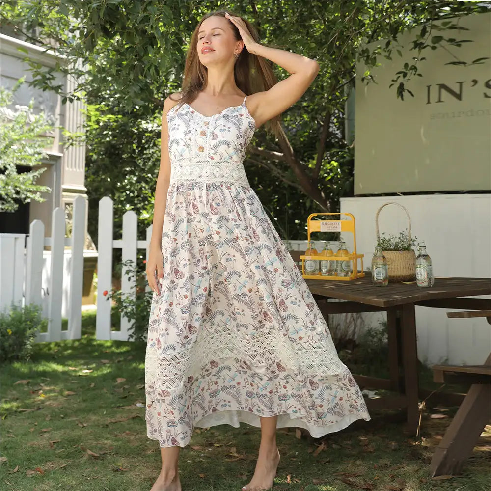Women's Sleeveless Suspender Floral Dress - SJB-DIAMOND ELITES