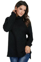 Women Black Cozy Long Sleeves Turtleneck Sweater - SJB-DIAMOND ELITES